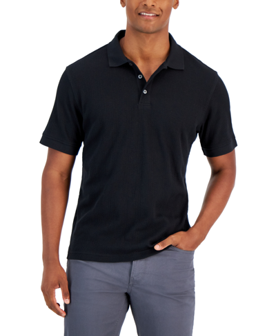 Shop Alfani Men's Stretch Textured Stripe Jacquard Polo Shirt, Created For Macy's In Black