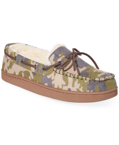 Shop Macy's Club Room Men's Camouflage Moccasin Slippers With Faux-fur Lining, Created For  In Green