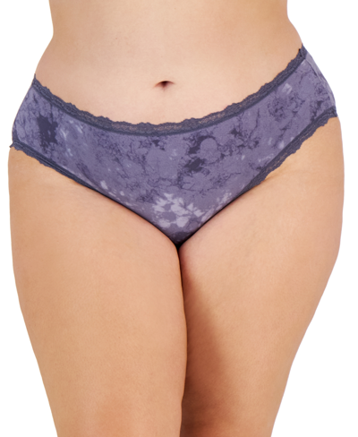 Shop Jenni Plus Size Lace-trim Hipster Underwear, Created For Macy's In Blue