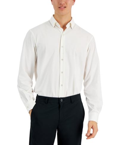 Shop Alfani Men's Regular Fit Travel Ready Solid Dress Shirt, Created For Macy's In White