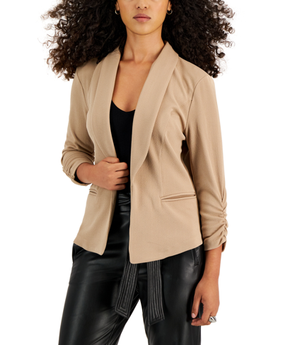 Shop Bar Iii Knit-crepe Ruched-sleeve Blazer, Created For Macy's In Brown