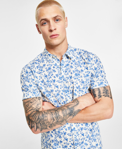 Shop Sun + Stone Men's Julius Floral-print Short-sleeve Shirt, Created For Macy's In Blue