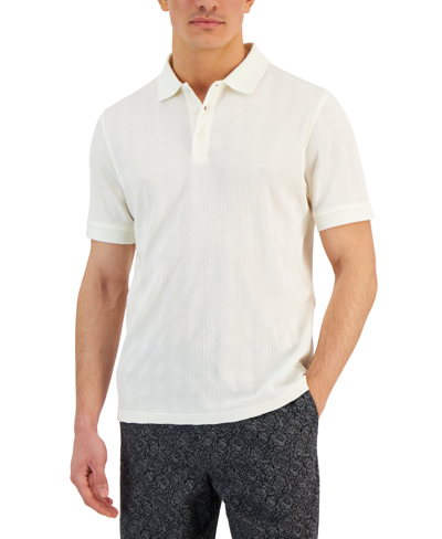 Shop Alfani Men's Stretch Textured Stripe Jacquard Polo Shirt, Created For Macy's In White