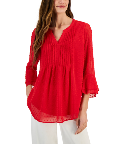 Shop Charter Club Women's Textured Pintuck Top, Created For Macy's In Red