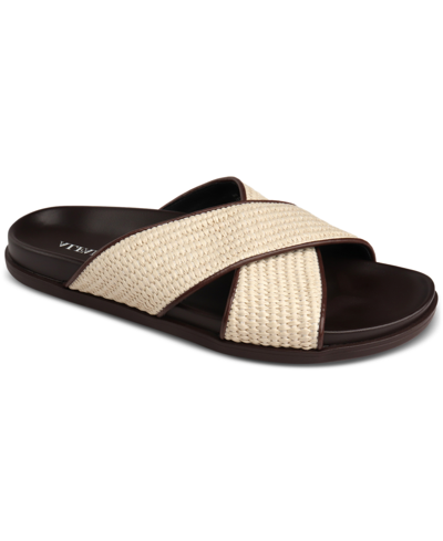 Shop Alfani Men's Whitter Faux-raffia Crossed Strap Sandals, Created For Macy's Men's Shoes In Tan/beige