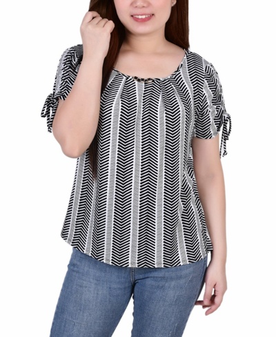 Shop Ny Collection Petite Size Short Ruched Sleeve Top With Pleats In Multi
