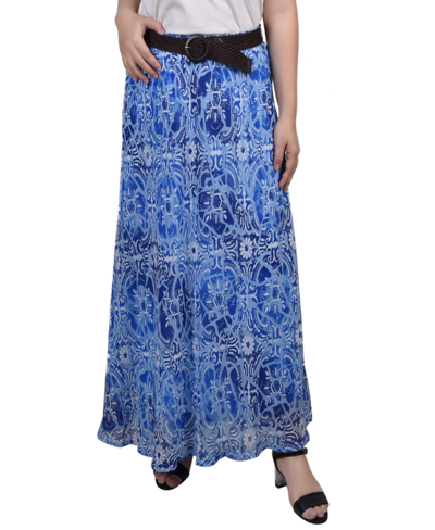 Shop Ny Collection Plus Size Chiffon Maxi Skirt In Blue