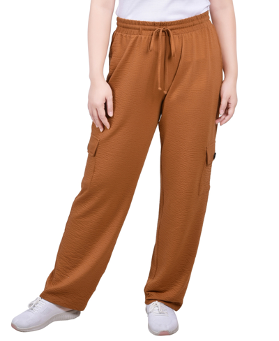 Shop Ny Collection Petite Knit Pull On Gauze Cargo Pants In Brown