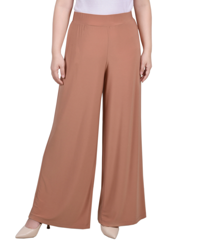 Shop Ny Collection Petite Mid Rise Pull On Wide-leg Palazzo Pant, In Petite & Petite Short In Tan/beige
