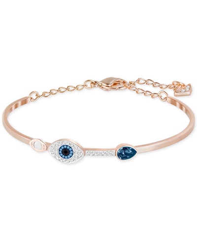 Shop Swarovski Rose Gold-tone Clear And Blue Crystal Evil Eye Adjustable Bangle Bracelet