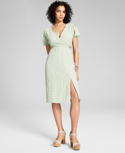 Shop And Now This Women's Puff-sleeve Cutout Midi Dress In Green