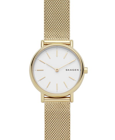 Shop Skagen Women's Signatur Gold-tone Stainless Steel Mesh Bracelet Watch 30mm In White