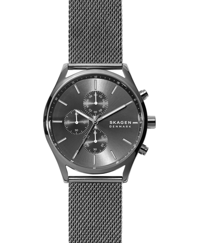Shop Skagen Men's Chronograph Holst Gunmetal Stainless Steel Mesh Bracelet Watch 42mm In Silver
