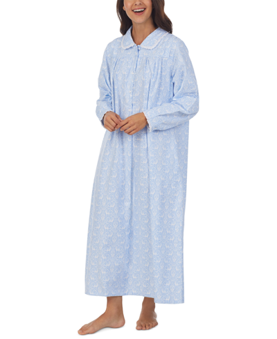 Shop Lanz Of Salzburg Cotton Lace-trim Flannel Nightgown In Blue