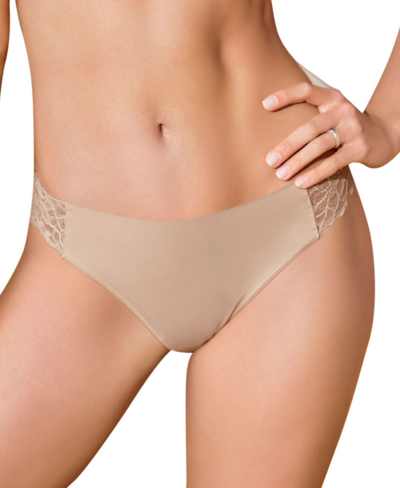 Shop Leonisa Women's Lace Side Seamless Thong Panty In Tan/beige