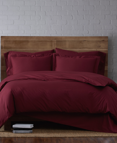 Shop Brooklyn Loom Solid Cotton Percale Full/queen 3-pc. Duvet Set Bedding In Red