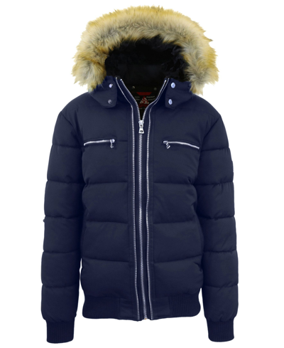Shop Galaxy By Harvic Men's Heavyweight Jacket With Detachable Faux Fur Hood In Blue