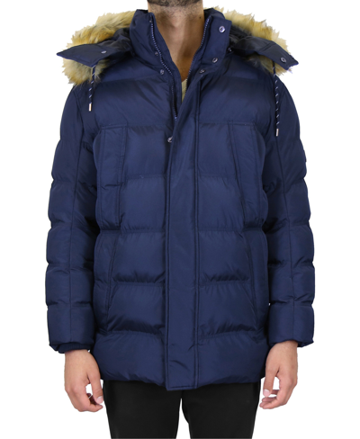 Shop Galaxy By Harvic Men's Heavyweight Parka Jacket With Detachable Hood In Blue