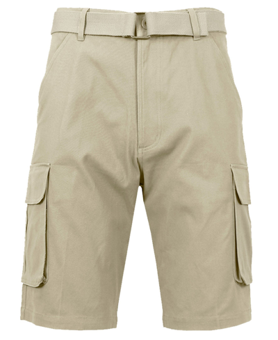 Shop Galaxy By Harvic Men's Flat Front Belted Cotton Cargo Shorts In Tan/beige