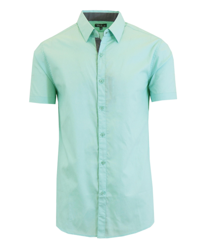 Shop Galaxy By Harvic Men's Slim-fit Short Sleeve Solid Dress Shirts In Green