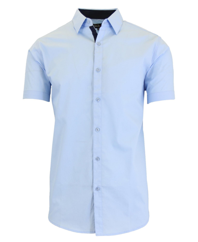 Shop Galaxy By Harvic Men's Slim-fit Short Sleeve Solid Dress Shirts In Blue