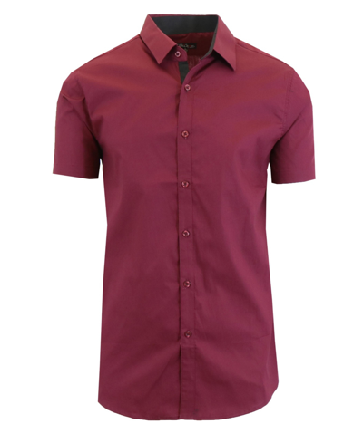 Shop Galaxy By Harvic Men's Slim-fit Short Sleeve Solid Dress Shirts In Red