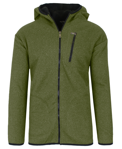 Shop Galaxy By Harvic Women's Loose Fitting Tech Sherpa Fleece-lined Zip Hoodie With Chest Pocket Jacket In Green