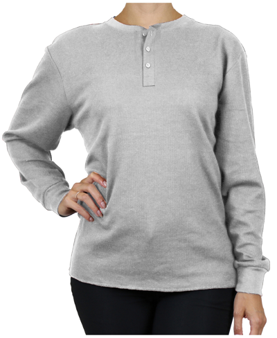 Shop Galaxy By Harvic Women's Oversize Loose Fitting Waffle-knit Henley Thermal Sweater In Gray