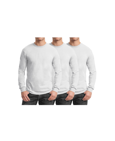 Shop Galaxy By Harvic Men's 3-pack Egyptian Cotton-blend Long Sleeve Crew Neck Tee In White