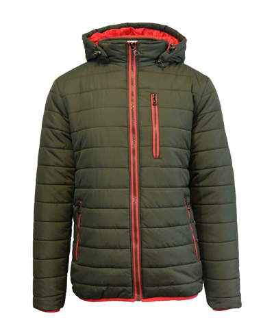 Shop Galaxy By Harvic Spire By Galaxy Men's Puffer Bubble Jacket With Contrast Trim In Green