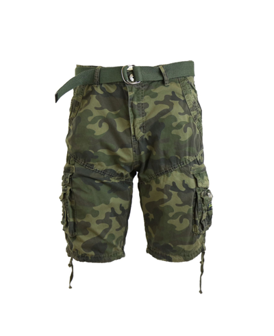 Shop Galaxy By Harvic Men's Belted Cargo Shorts With Twill Flat Front Washed Utility Pockets In Green