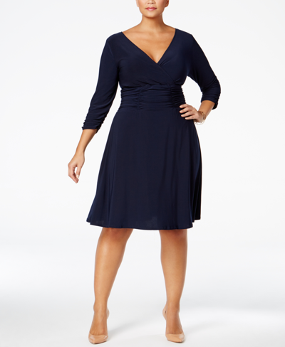 Shop Ny Collection Plus Size Ruched A-line Dress In Blue
