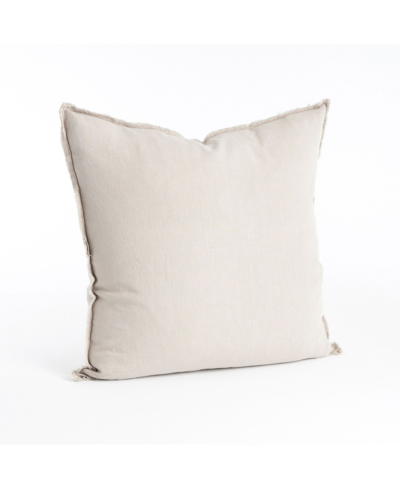 Shop Saro Lifestyle Fringed Linen Decorative Pillow, 20" X 20" In Tan/beige