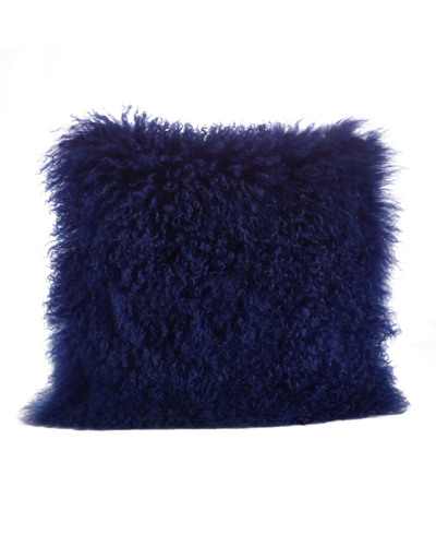 Shop Saro Lifestyle Mongolian Wool Lamb Fur Decorative Pillow, 20" X 20" In Blue
