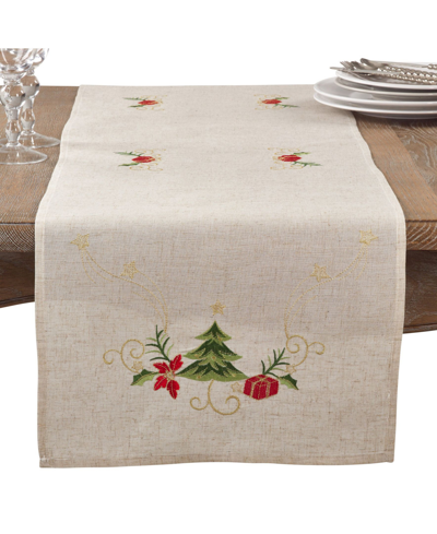 Shop Saro Lifestyle Embroidered Christmas Tree Table Runner In Tan/beige
