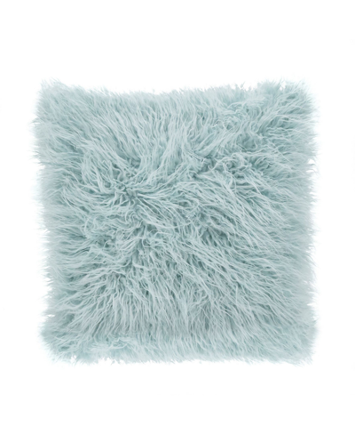 Shop Saro Lifestyle Mongolian Faux Fur Decorative Pillow, 18" X 18" In Blue