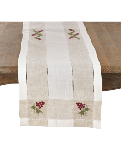 Shop Saro Lifestyle Embroidered Table Runner With Grape Hemstitch Design In Ivory/cream