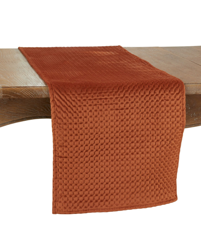 Shop Saro Lifestyle Long Table Runner With Pinsonic Velvet Design, 72" X 16" In Tan/beige