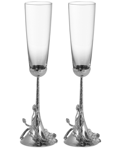 Shop Michael Aram White Orchid Toasting Flute Pair In Silver
