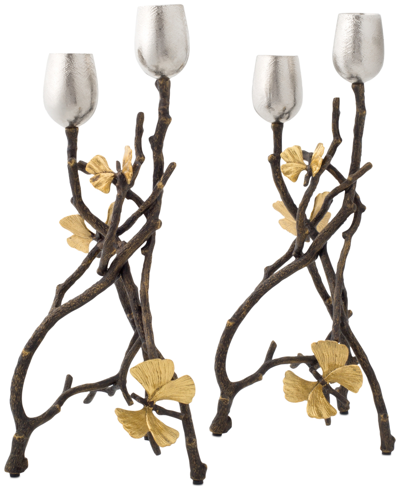 Shop Michael Aram Butterfly Gingko 2-pc. Candle Holder Set In Black