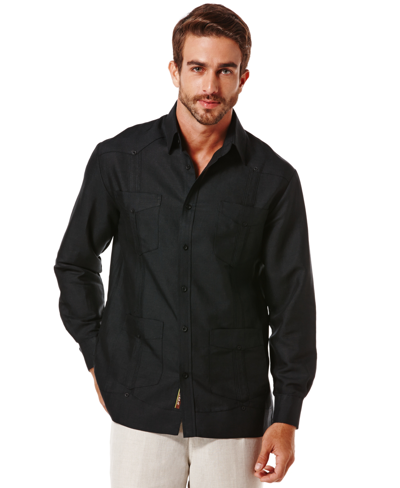 Shop Cubavera 100% Linen Long Sleeve Guayabera Shirt In Black