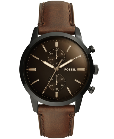 Shop Fossil Men's Chronograph Townsman Brown Leather Strap Watch 44mm In Multi