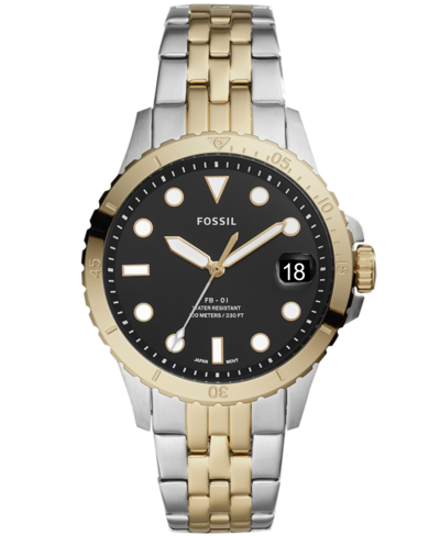Shop Fossil Fb-01 Three-hand Date Two-tone Stainless Steel Watch 36mm