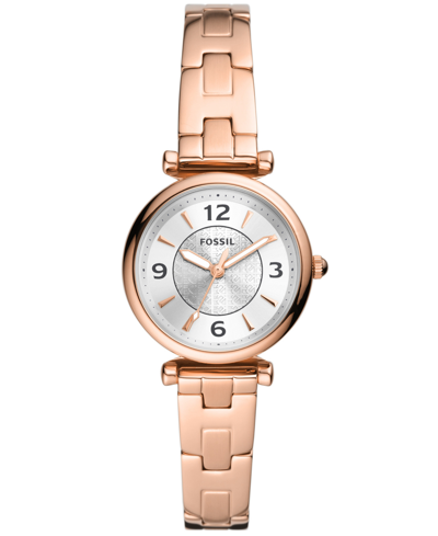 Shop Fossil Women's Carlie Sport Mini Three Hand, Rose Gold Tone Stainless Steel Bracelet Watch 28mm In Pink