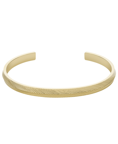 Shop Fossil Sadie Linear Texture Gold-tone Stainless Steel Bangle Bracelet In Yellow