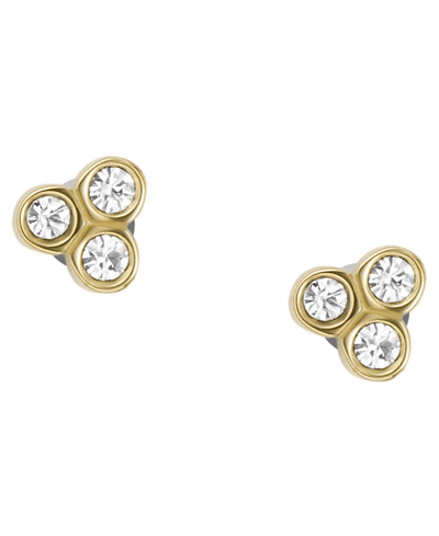 Shop Fossil Sutton Trio Glitz Gold-tone Stainless Steel Stud Earrings In Yellow