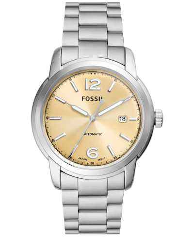 Shop Fossil Men's Heritage Automatic Silver-tone Stainless Steel Bracelet Watch 43mm