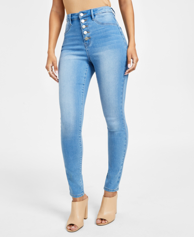 Shop Dollhouse Juniors' 5-button Skinny Jeans In Blue