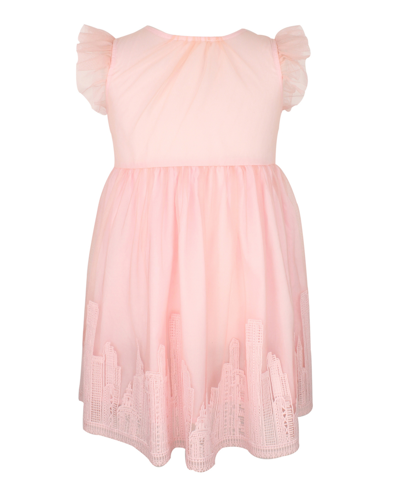 Shop Popatu Little Girls And Big Girls Cityscape Dress With Ruffle Sleeves In Pink