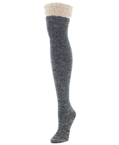 Shop Memoi Women's Warped Crochet Over The Knee Socks In Multi